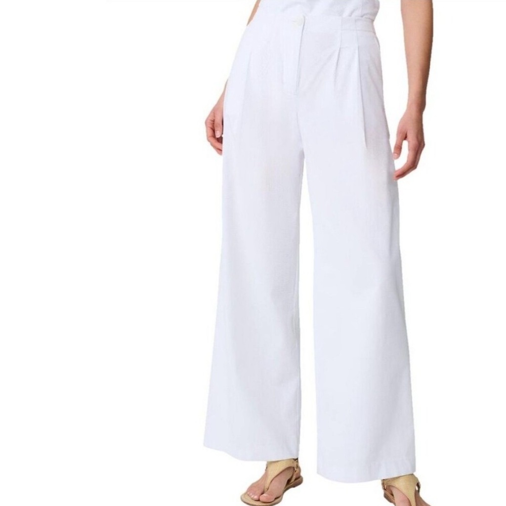 NWT J. McLaughlin Nerissa Wide Leg Pleated Trousers White Linen Pants Size 10